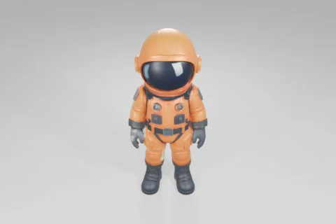 Character wearing a bright orange space suit with black gloves and boots 3D model preview