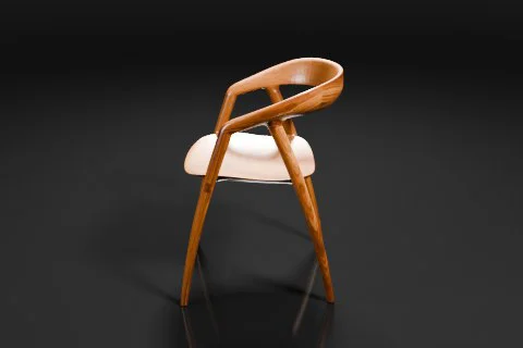 Photograph of a wooden chair with a modern design 3D model preview