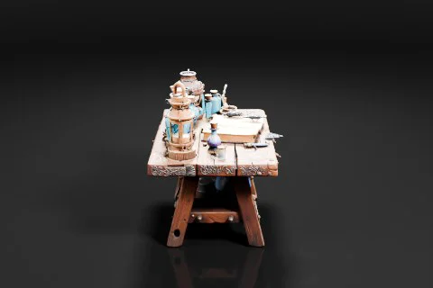 Small wooden table with a unique design on it 3D model preview