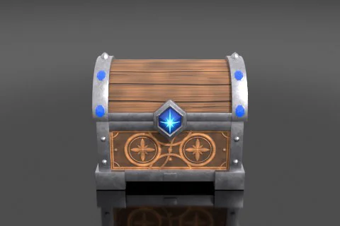 Wooden chest with a metal frame 3D model preview