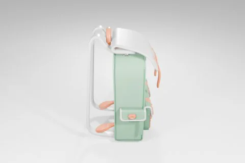 Green and white backpack with a white strap 3D model preview