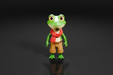 Green frog standing on a black background 3D model preview