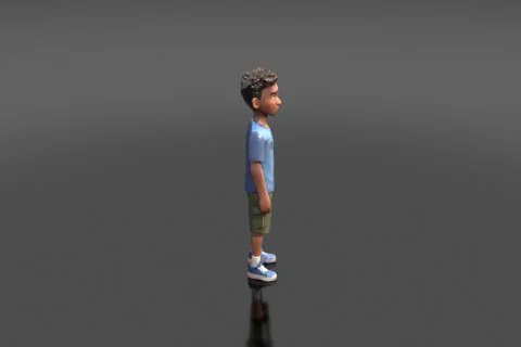 Young boy standing in a side profile 3D model preview