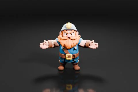 Toy figure of a dwarf with a long beard and mustache 3D model preview