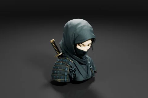 Person wearing a black ninja outfit 3D model preview