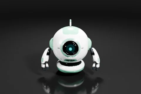White robot with a round head and two arms 3D model preview