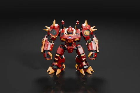 Robot-like figure with a red and gold color scheme 3D model preview