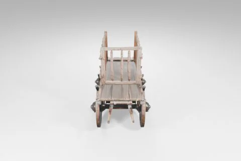 Small wooden cart with four wheels 3D model preview