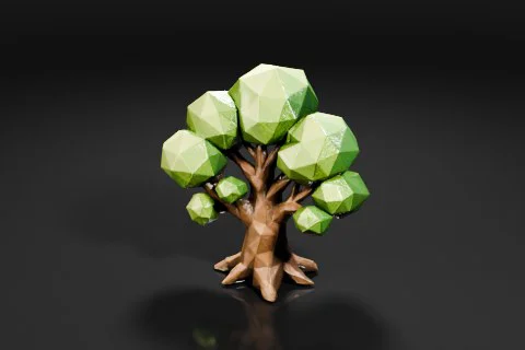 Tree made up of green geometric shapes 3D model preview
