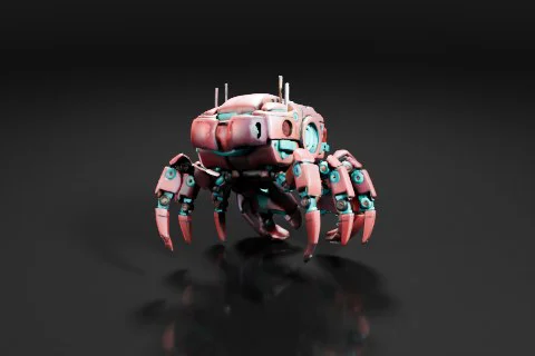 Robot-like creature with a pink and blue color scheme 3D model preview