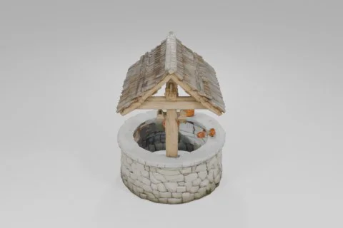 Small wooden structure with a thatched roof 3D model preview