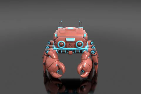 Crab shape robot mech with 3 pairs of legs and 2 claws 3D model preview