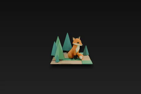 Small figurine of a fox sitting on a wooden base 3D model preview
