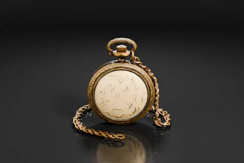 Gold pocket watch with a chain attached to it 3D model preview