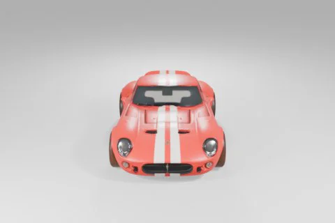Classic sports car with a vivid red body and dual white racing stripes is 3D model preview