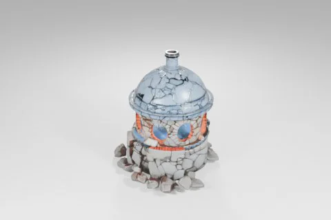 Small, round, ceramic pot with a dome-shaped lid 3D model preview