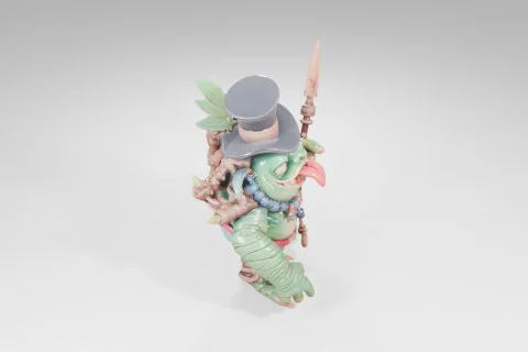 Figurine of a green monster with a top hat and a cane 3D model preview