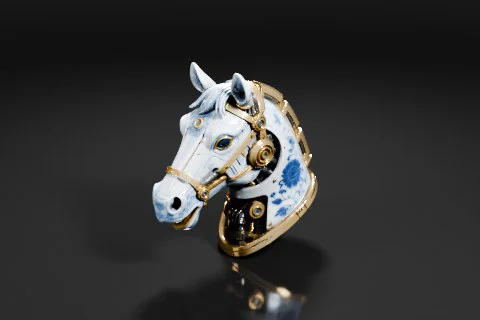 Close-up of a ring in the shape of a horse's head 3D model preview