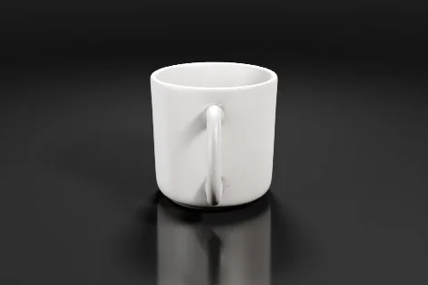 Photograph of a white ceramic mug with a handle 3D model preview