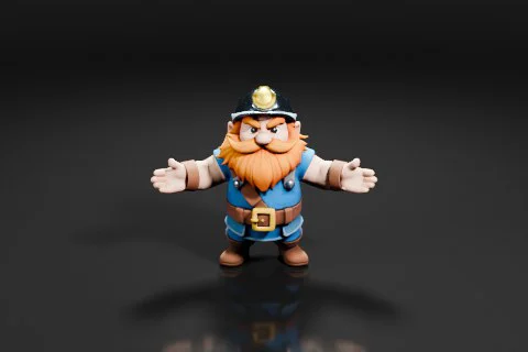Toy figure of a dwarf with a long orange beard and mustache 3D model preview