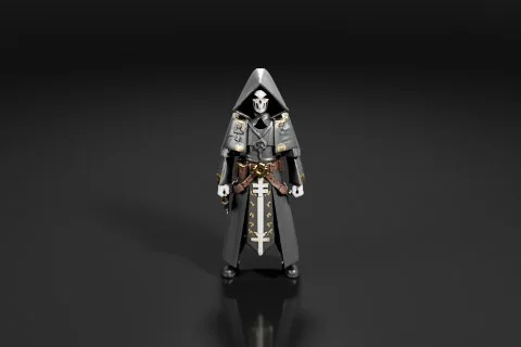 Figurine of a person dressed in a dark and ominous outfit 3D model preview