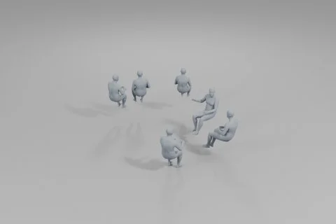 Group of nine small figures arranged in a circle on a plain white background 3D model preview