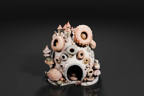 Photograph of a small sculpture made of various seashells and other marine 3D model preview