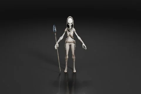 Humanoid figure standing on a black background 3D model preview