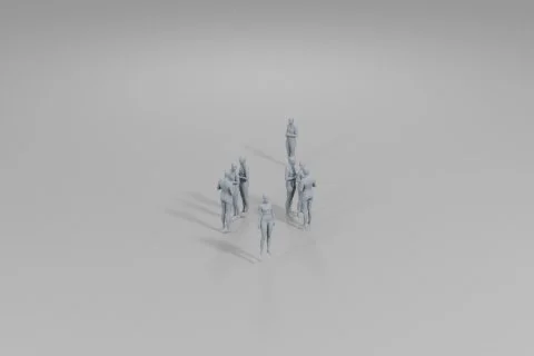 Group of people walking in a line 3D model preview