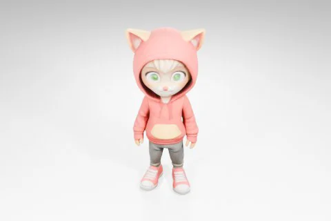 Small doll with a pink hoodie and grey pants 3D model preview