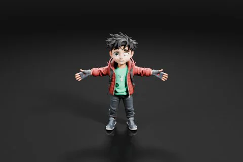 Young boy with black hair and a surprised expression on his face 3D model preview