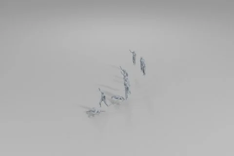 Group of people walking in a line on a plain white background 3D model preview