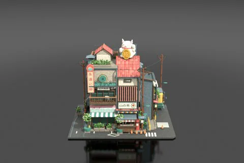 Miniature model of a Japanese building 3D model preview