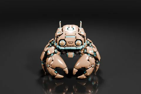 Robot-like creature with a metallic body and two antennae on its head 3D model preview