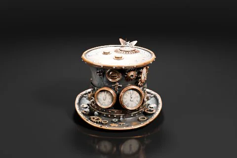 Small, ornate, cylindrical object with a lid on top 3D model preview