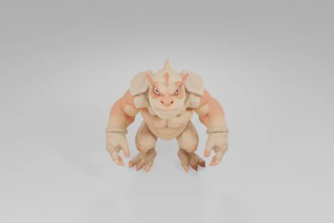 Muscular, anthropomorphic creature with orange scales and a serious 3D model preview