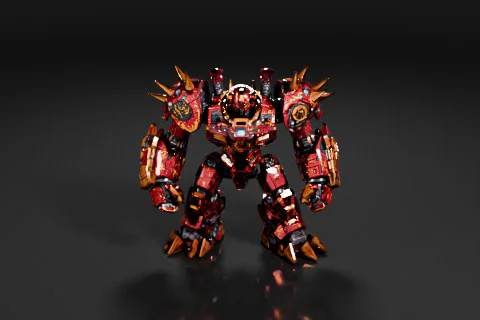 Robot-like figure with a red and gold color scheme 3D model preview