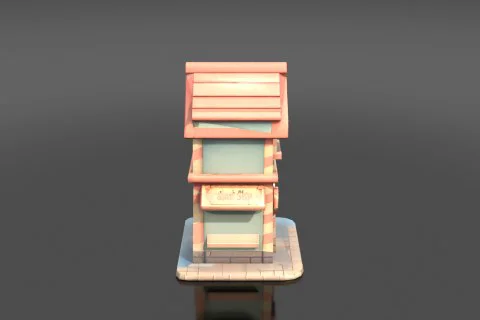 Small, square-shaped structure with a pink and green color scheme 3D model preview