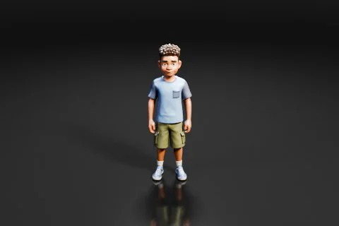 Young boy standing in a black background 3D model preview