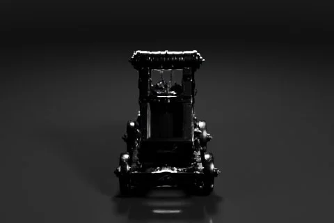 Black and white photograph of an old-fashioned car 3D model preview