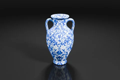 Blue and white ceramic vase with two handles 3D model preview