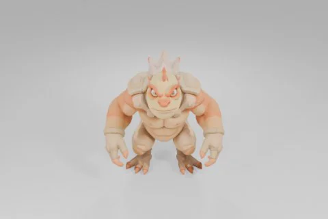 Muscular orange reptilian creature with a mohawk, spiked back, and intense 3D model preview