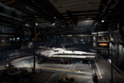 Futuristic space station with a large spaceship in the center 3D model preview