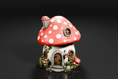 Small figurine of a mushroom house 3D model preview