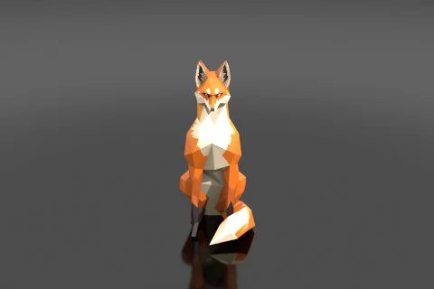 Low-poly stylized fox spirit with faceted geometric fur patches in autumn 3D model preview