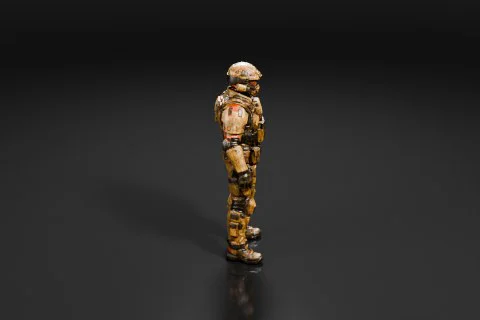 Robot-like figure standing on a black background 3D model preview