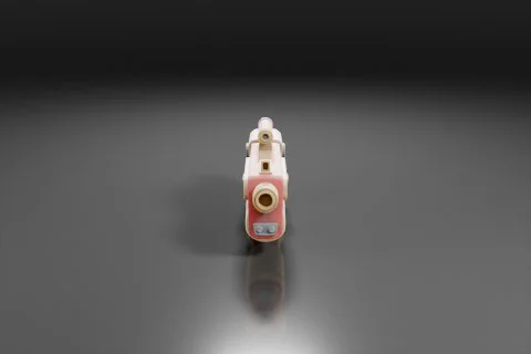 Small, rectangular object with a red and white color scheme 3D model preview