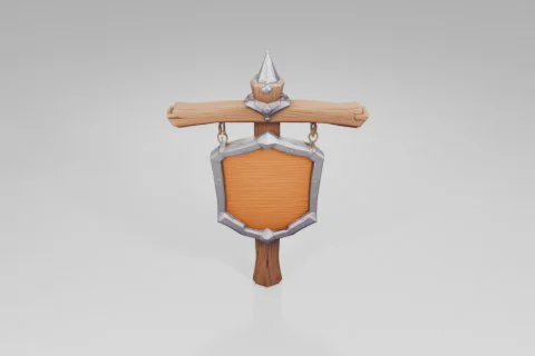 Wooden sword with a shield attached to it 3D model preview