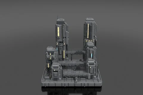 Modular sci-fi city block terrain kit tile 3D model preview