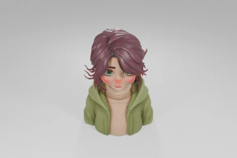 Bust of a young girl with short, curly hair 3D model preview